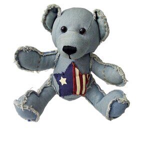 Vintage Laurel’s Attic Denim Bear “Clark” by Dan Dee – Patriotic Patch – 7.5”